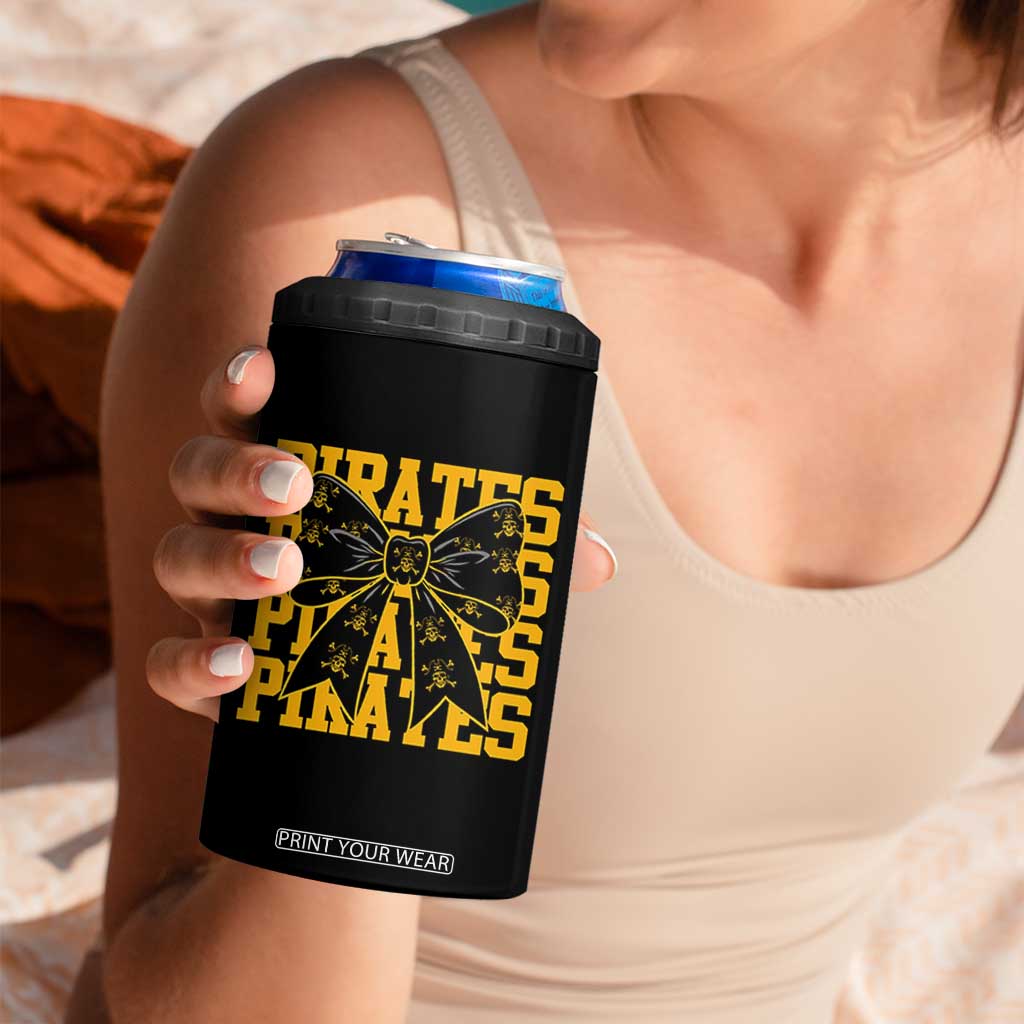 Pirates Coquette Bow 4 in 1 Can Cooler Tumbler Retro Sports Style Pirate Skull TS10 Print Your Wear