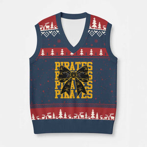 Pirates Coquette Bow V-Neck Knit Sweater Vest Retro Sports Style Pirate Skull TS10 Navy Red Print Your Wear