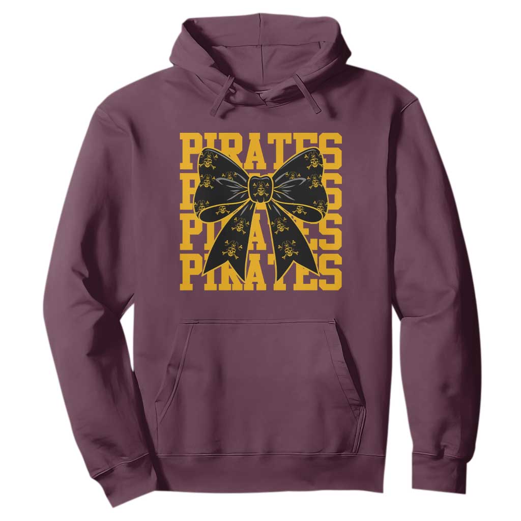 Pirates Coquette Bow Hoodie Retro Sports Style Pirate Skull TS10 Maroon Print Your Wear