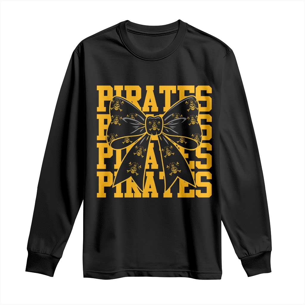 Pirates Coquette Bow Long Sleeve Shirt Retro Sports Style Pirate Skull TS10 Black Print Your Wear
