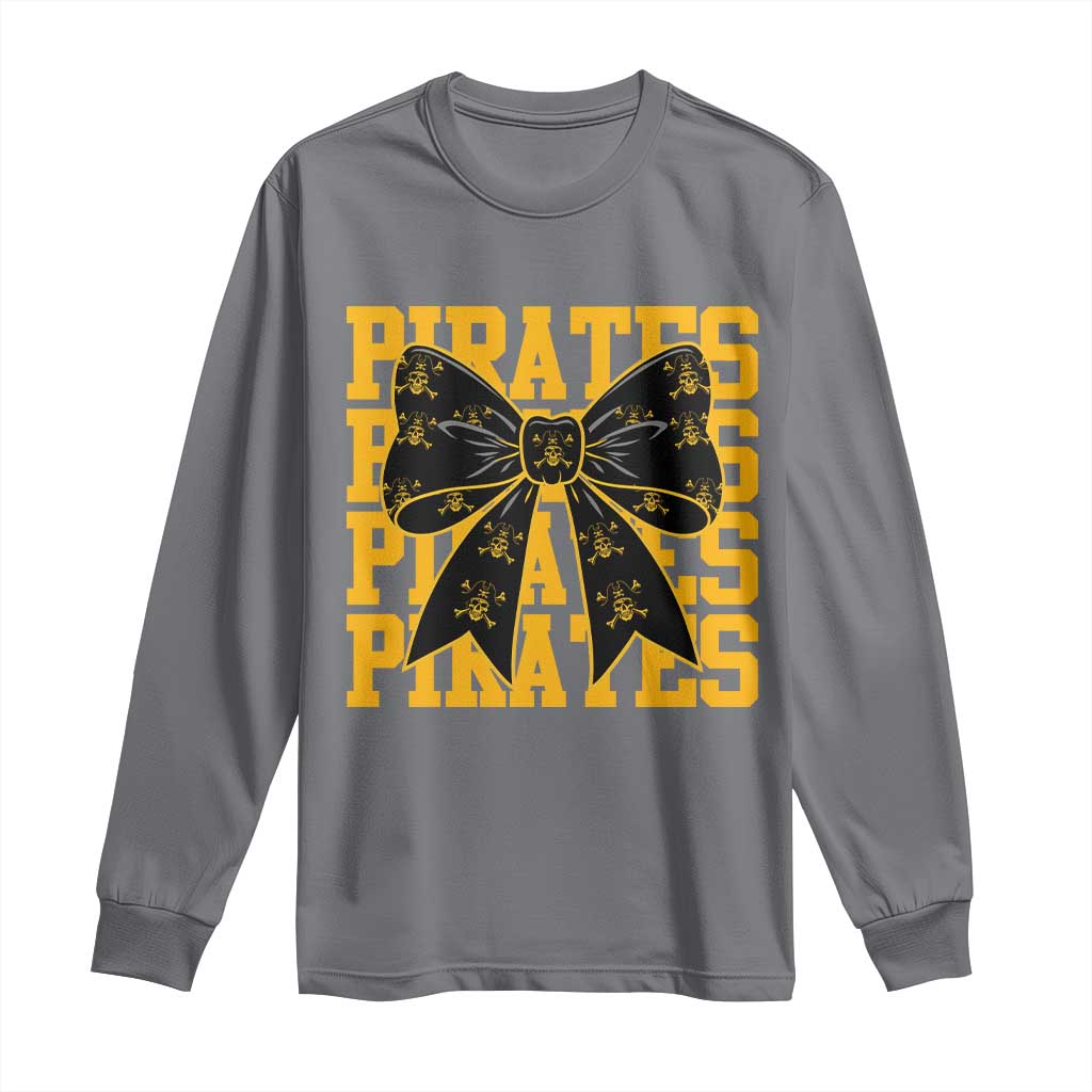 Pirates Coquette Bow Long Sleeve Shirt Retro Sports Style Pirate Skull TS10 Charcoal Print Your Wear