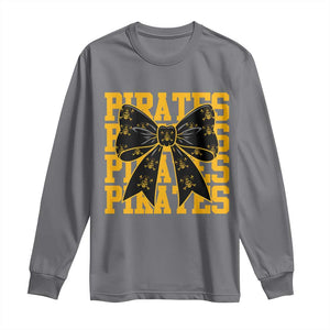 Pirates Coquette Bow Long Sleeve Shirt Retro Sports Style Pirate Skull TS10 Charcoal Print Your Wear