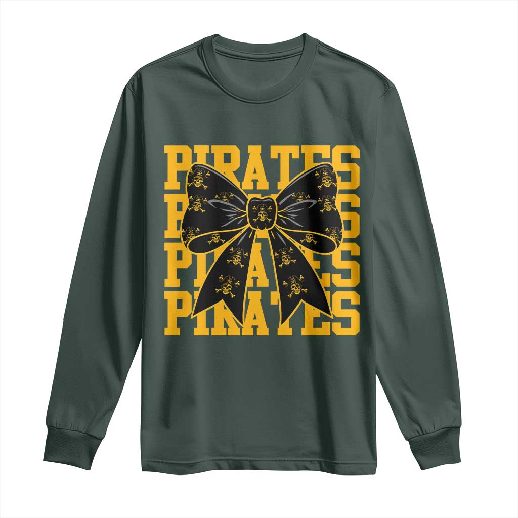 Pirates Coquette Bow Long Sleeve Shirt Retro Sports Style Pirate Skull TS10 Dark Forest Green Print Your Wear