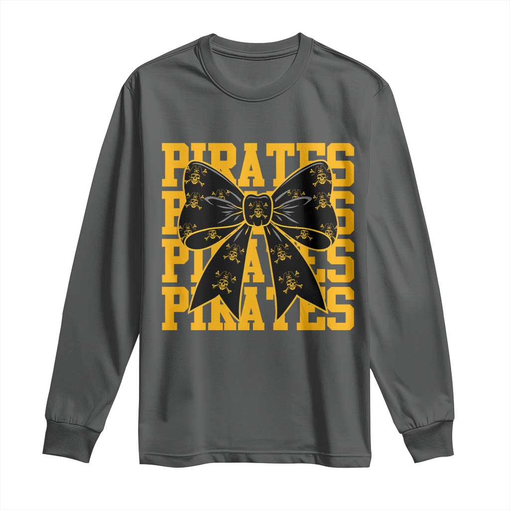 Pirates Coquette Bow Long Sleeve Shirt Retro Sports Style Pirate Skull TS10 Dark Heather Print Your Wear