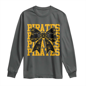 Pirates Coquette Bow Long Sleeve Shirt Retro Sports Style Pirate Skull TS10 Dark Heather Print Your Wear