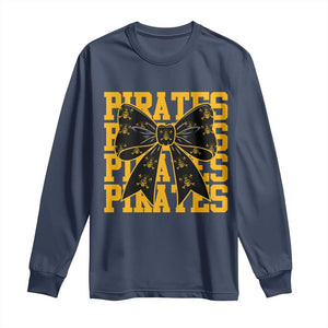 Pirates Coquette Bow Long Sleeve Shirt Retro Sports Style Pirate Skull TS10 Navy Print Your Wear