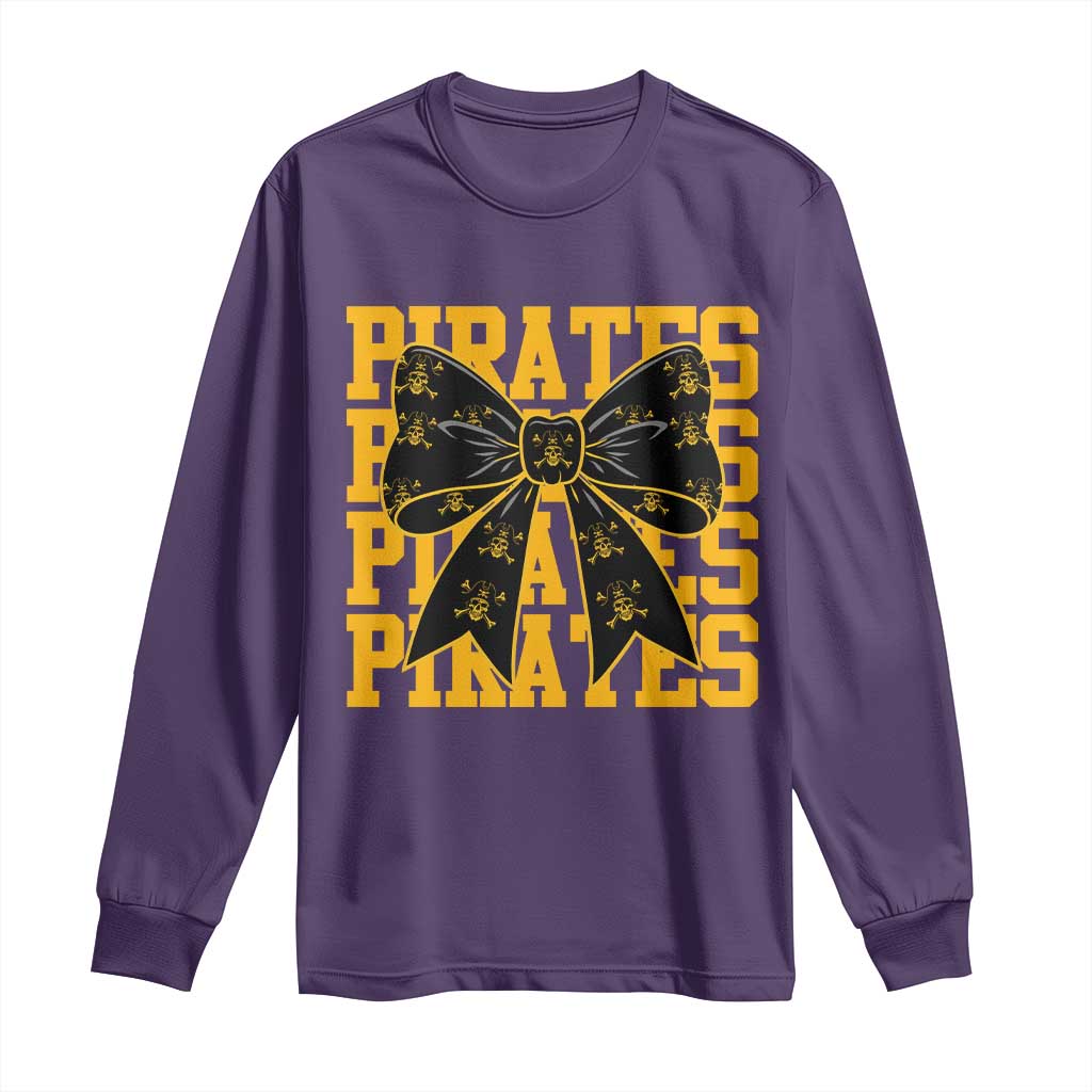 Pirates Coquette Bow Long Sleeve Shirt Retro Sports Style Pirate Skull TS10 Purple Print Your Wear
