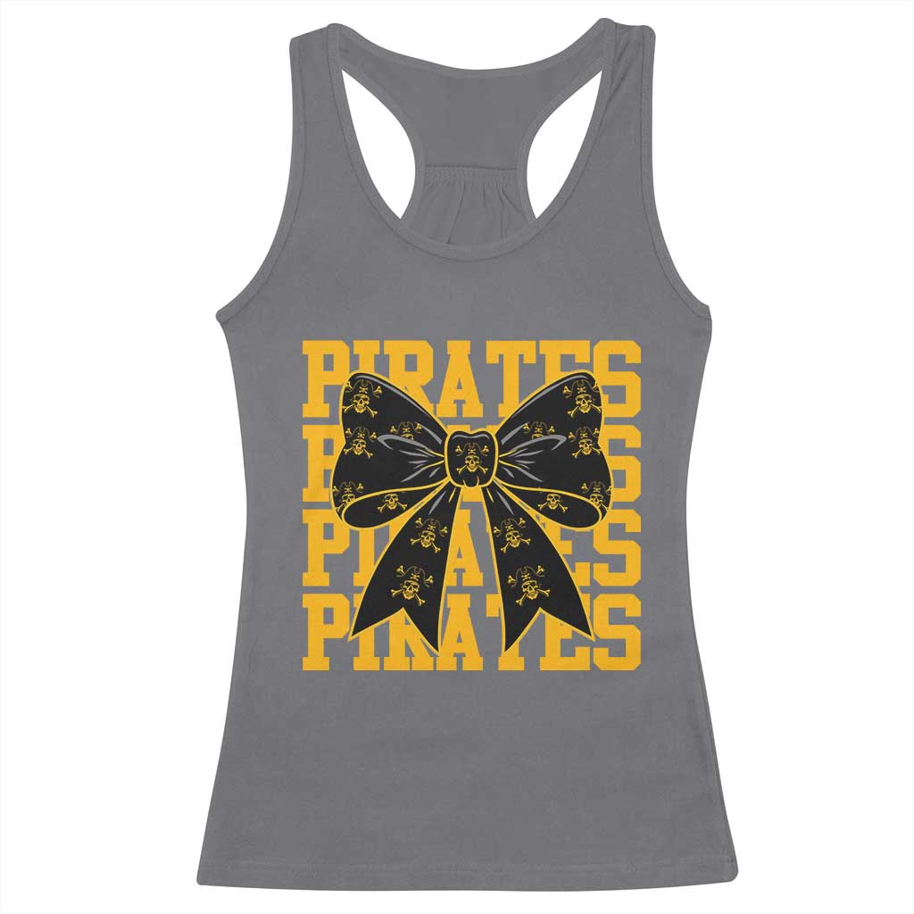 Pirates Coquette Bow Racerback Tank Top Retro Sports Style Pirate Skull TS10 Charcoal Print Your Wear