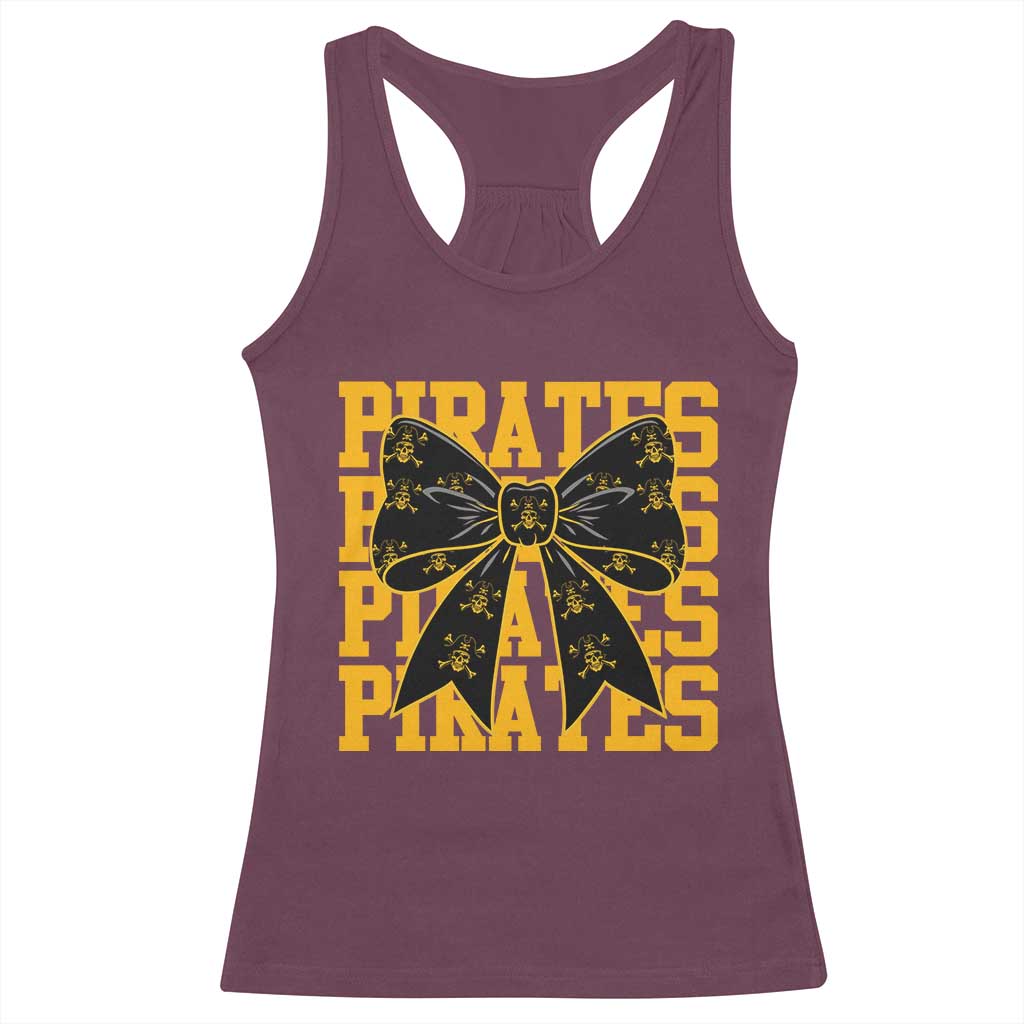 Pirates Coquette Bow Racerback Tank Top Retro Sports Style Pirate Skull TS10 Maroon Print Your Wear