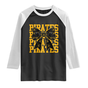 Pirates Coquette Bow Raglan Shirt Retro Sports Style Pirate Skull TS10 Black White Print Your Wear