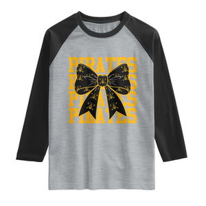 Pirates Coquette Bow Raglan Shirt Retro Sports Style Pirate Skull TS10 Heather Gray Black Print Your Wear