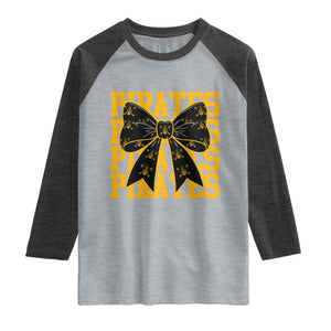 Pirates Coquette Bow Raglan Shirt Retro Sports Style Pirate Skull TS10 Heather Gray Heather Charcoal Print Your Wear