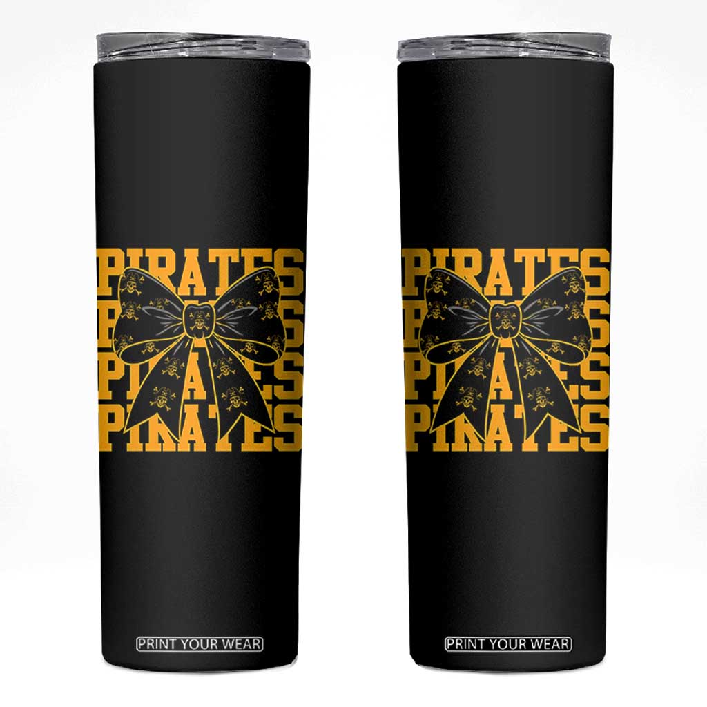 Pirates Coquette Bow Skinny Tumbler Retro Sports Style Pirate Skull TS10 Black Print Your Wear