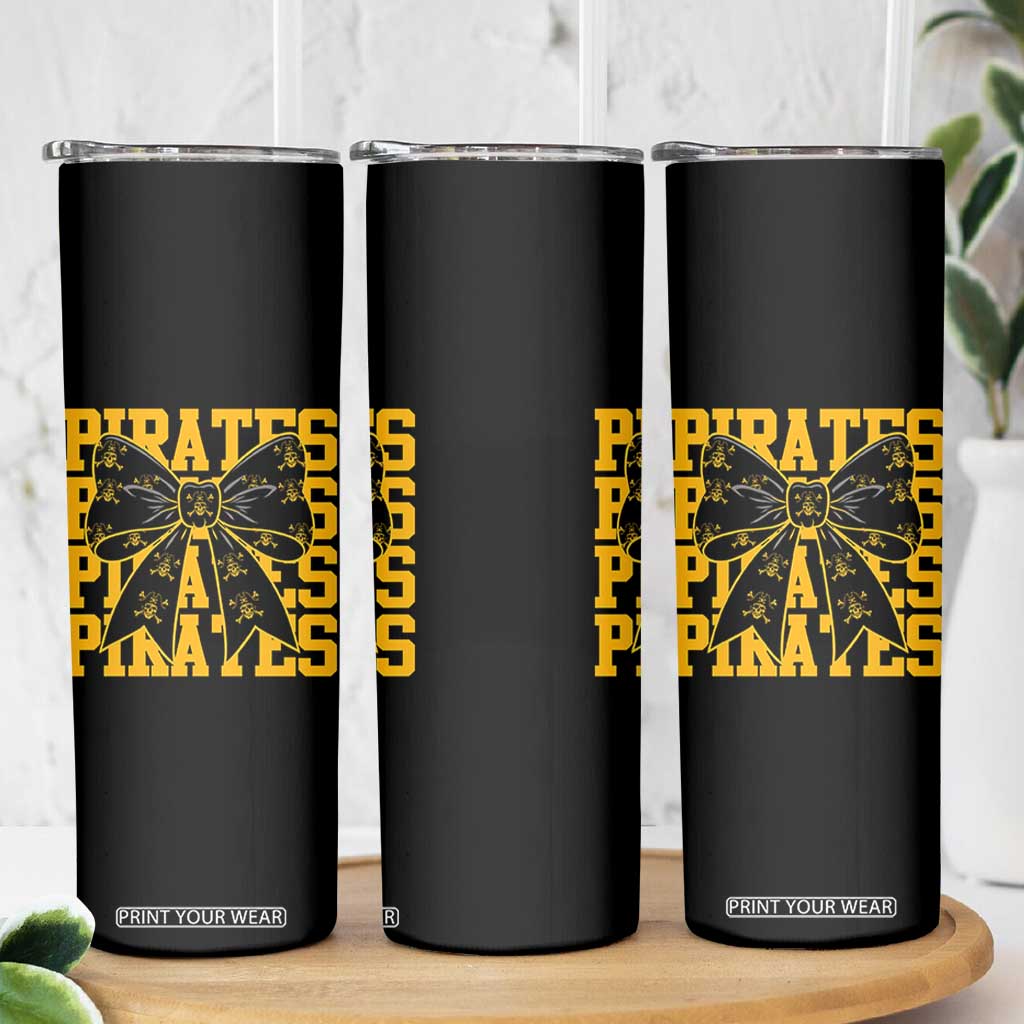 Pirates Coquette Bow Skinny Tumbler Retro Sports Style Pirate Skull TS10 Print Your Wear