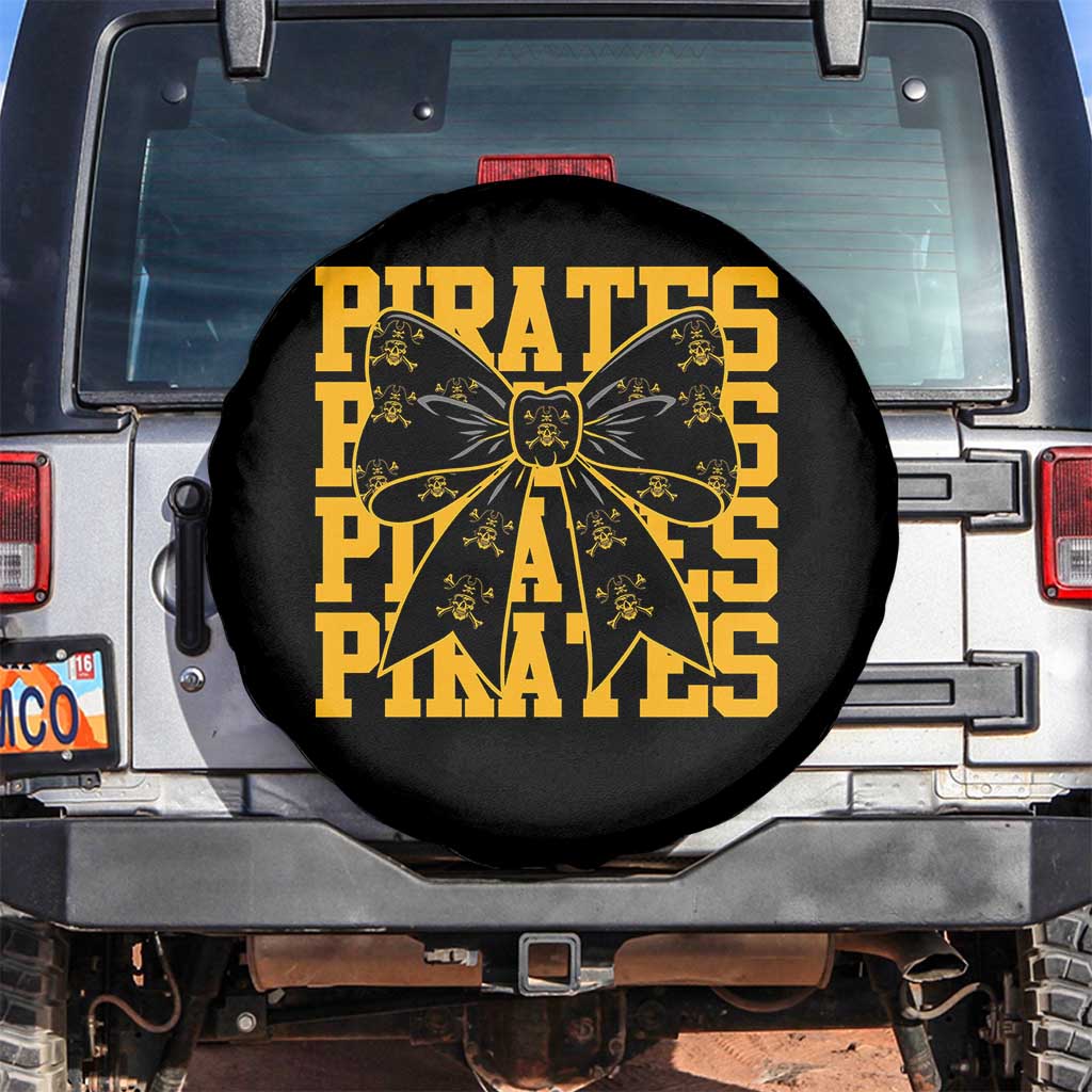 Pirates Coquette Bow Spare Tire Cover Retro Sports Style Pirate Skull TS10 No hole Black Print Your Wear