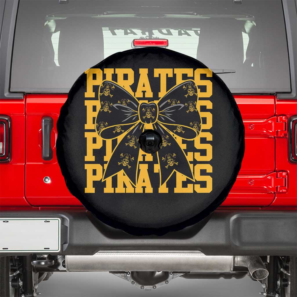 Pirates Coquette Bow Spare Tire Cover Retro Sports Style Pirate Skull TS10 Black Print Your Wear