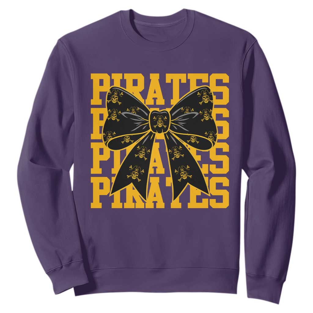 Pirates Coquette Bow Sweatshirt Retro Sports Style Pirate Skull TS10 Purple Print Your Wear