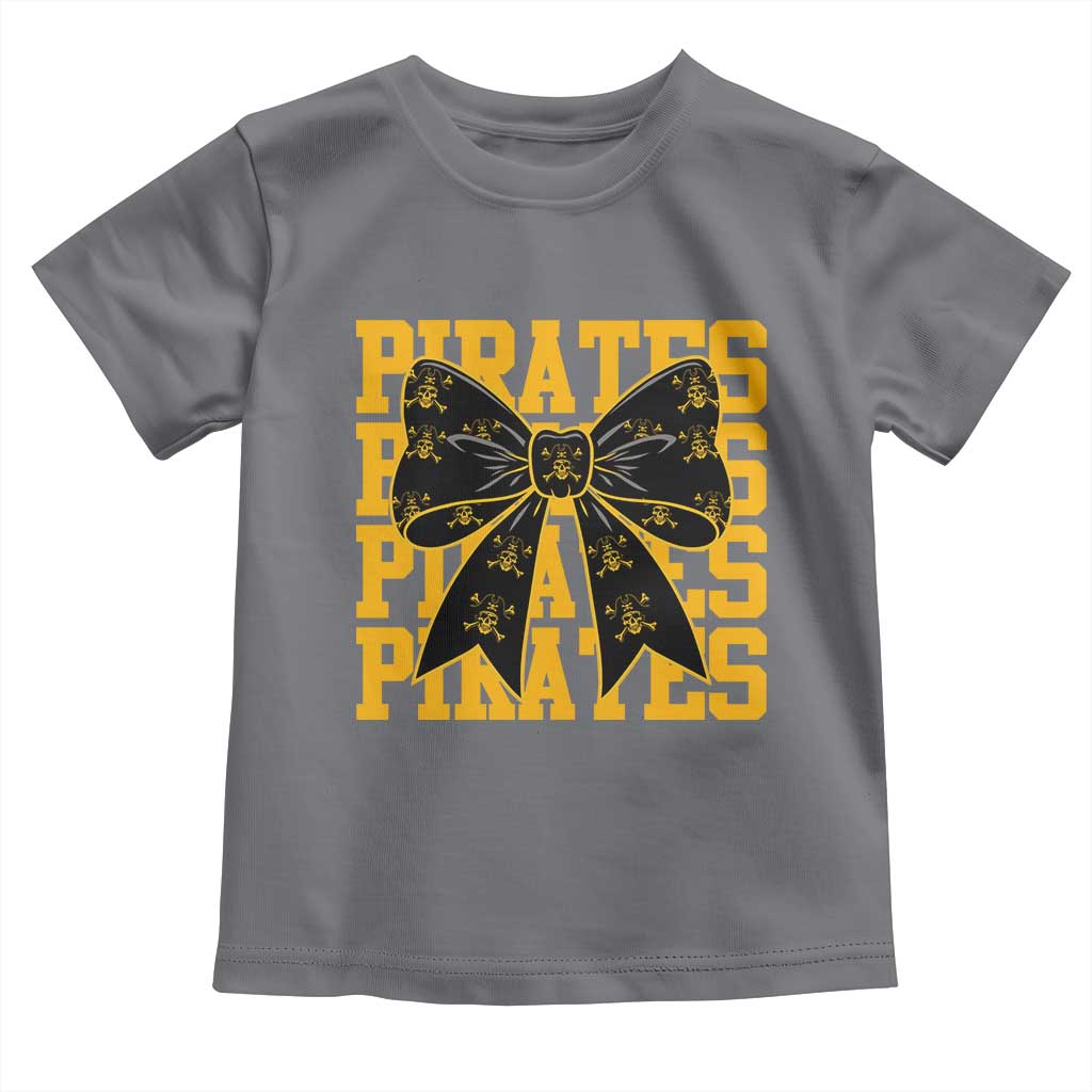 Pirates Coquette Bow Toddler T Shirt Retro Sports Style Pirate Skull TS10 Charcoal Print Your Wear