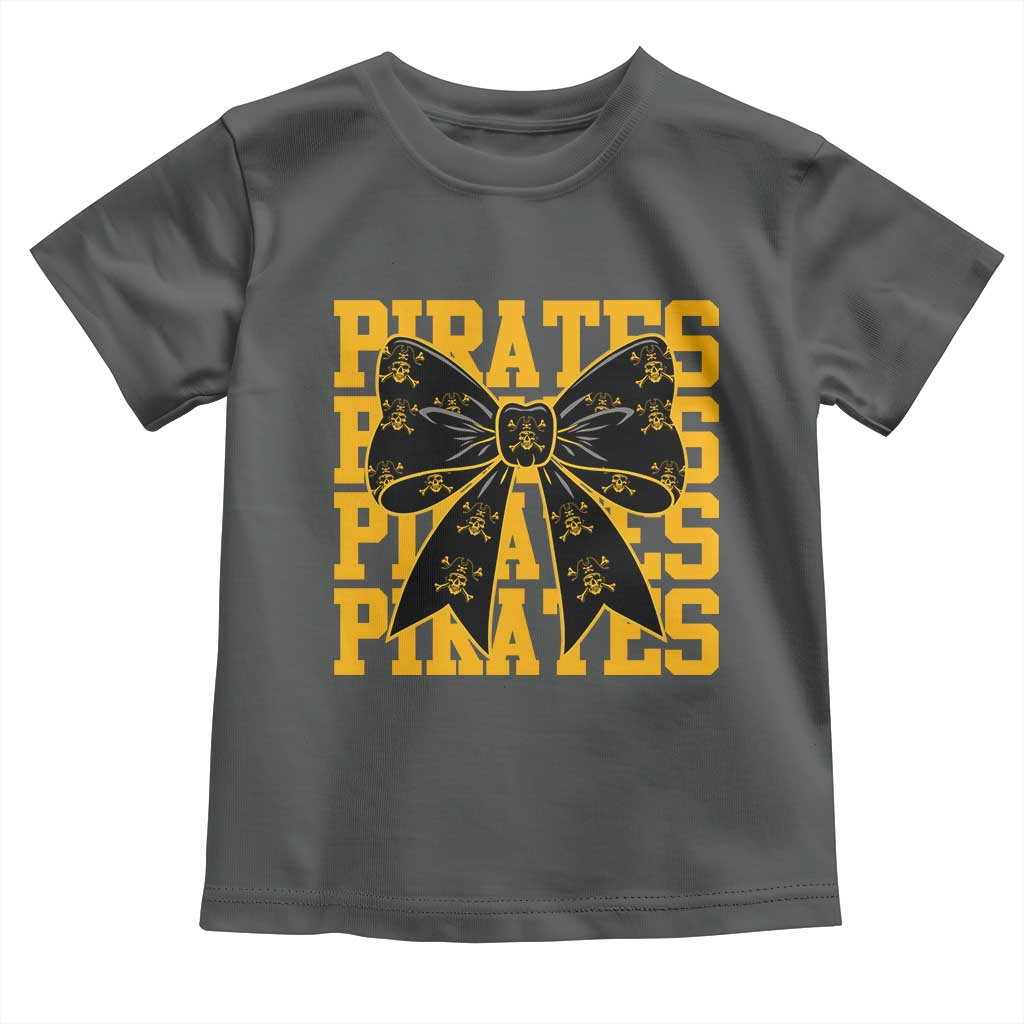 Pirates Coquette Bow Toddler T Shirt Retro Sports Style Pirate Skull TS10 Dark Heather Print Your Wear