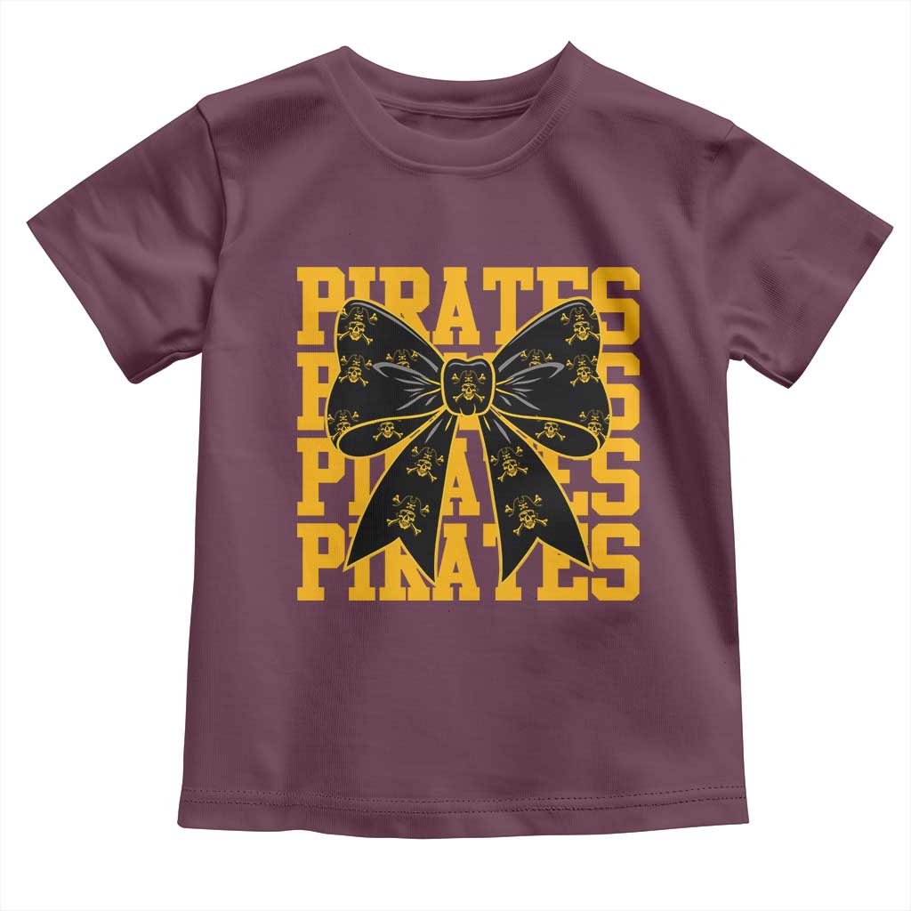 Pirates Coquette Bow Toddler T Shirt Retro Sports Style Pirate Skull TS10 Maroon Print Your Wear
