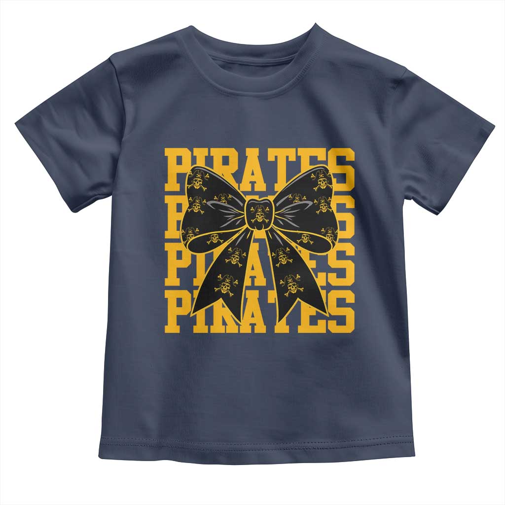 Pirates Coquette Bow Toddler T Shirt Retro Sports Style Pirate Skull TS10 Navy Print Your Wear