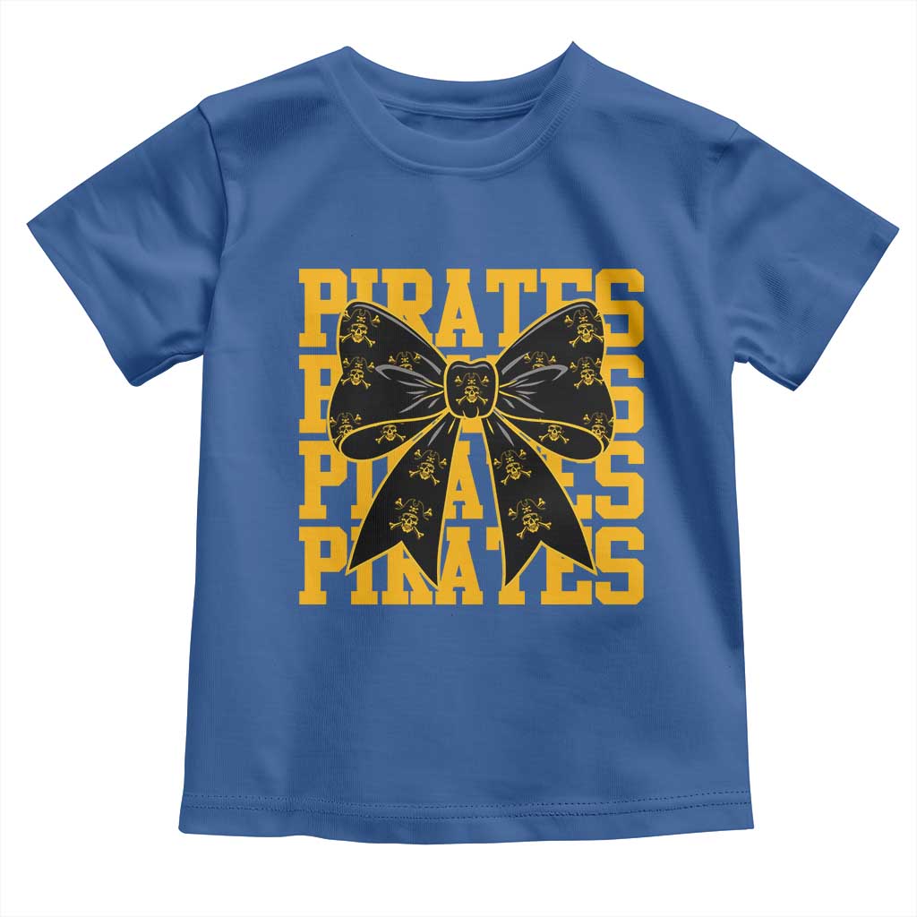 Pirates Coquette Bow Toddler T Shirt Retro Sports Style Pirate Skull TS10 Royal Blue Print Your Wear