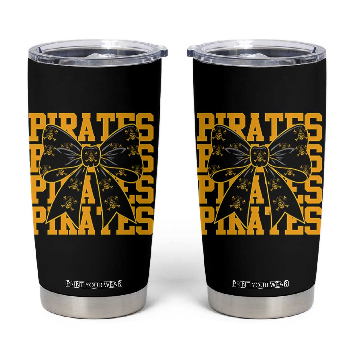 Pirates Coquette Bow Tumbler Cup Retro Sports Style Pirate Skull TS10 Black Print Your Wear