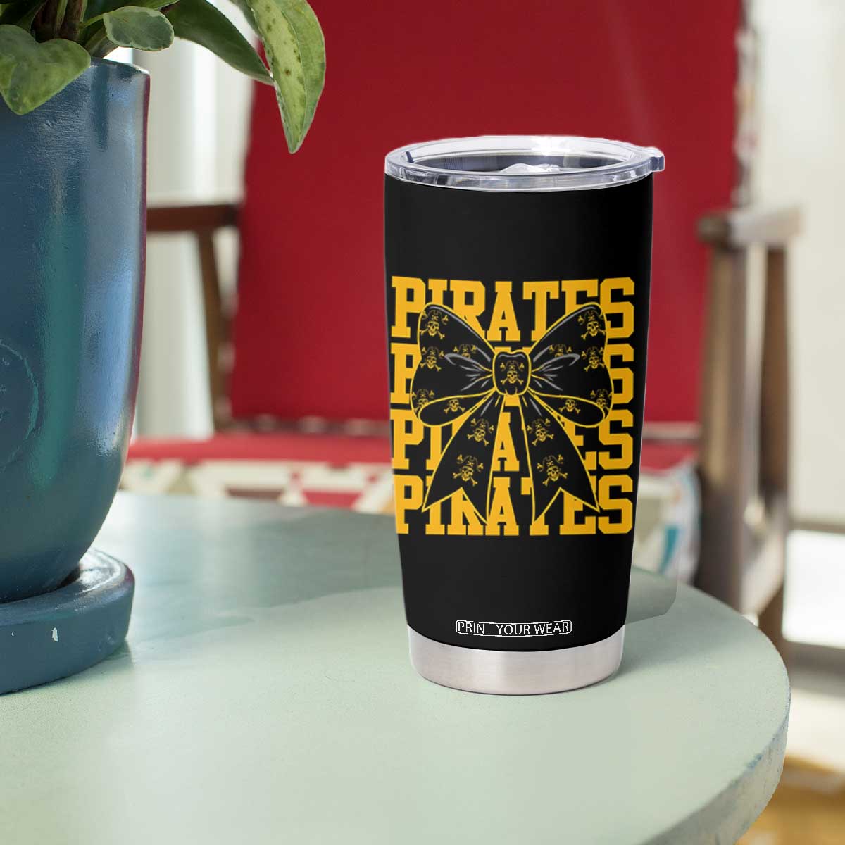 Pirates Coquette Bow Tumbler Cup Retro Sports Style Pirate Skull TS10 Print Your Wear