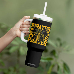 Pirates Coquette Bow Tumbler With Handle Retro Sports Style Pirate Skull TS10 Print Your Wear