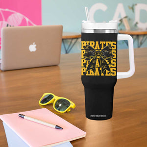 Pirates Coquette Bow Tumbler With Handle Retro Sports Style Pirate Skull TS10 Print Your Wear