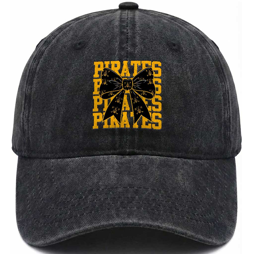 Pirates Coquette Bow Washed Cotton Baseball Cap Retro Sports Style Pirate Skull TS10 Print Your Wear
