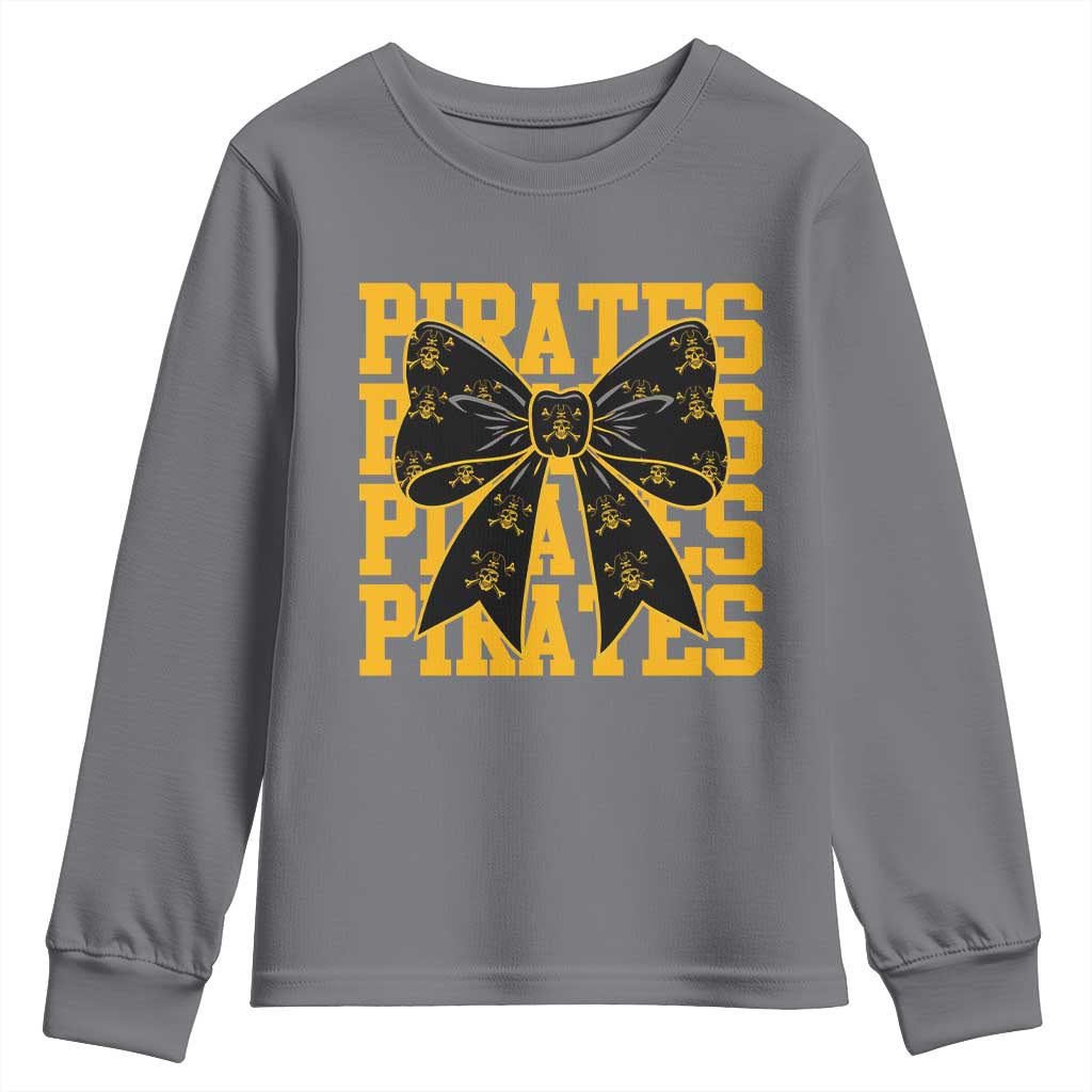 Pirates Coquette Bow Youth Sweatshirt Retro Sports Style Pirate Skull TS10 Charcoal Print Your Wear