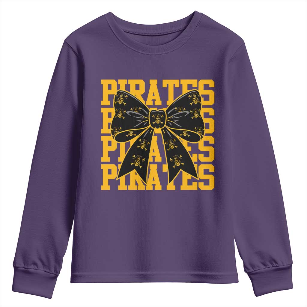 Pirates Coquette Bow Youth Sweatshirt Retro Sports Style Pirate Skull TS10 Purple Print Your Wear