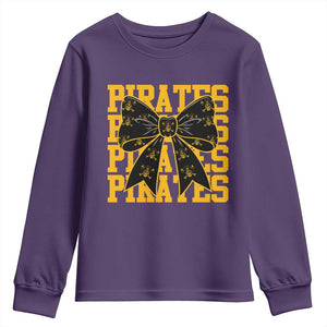 Pirates Coquette Bow Youth Sweatshirt Retro Sports Style Pirate Skull TS10 Purple Print Your Wear