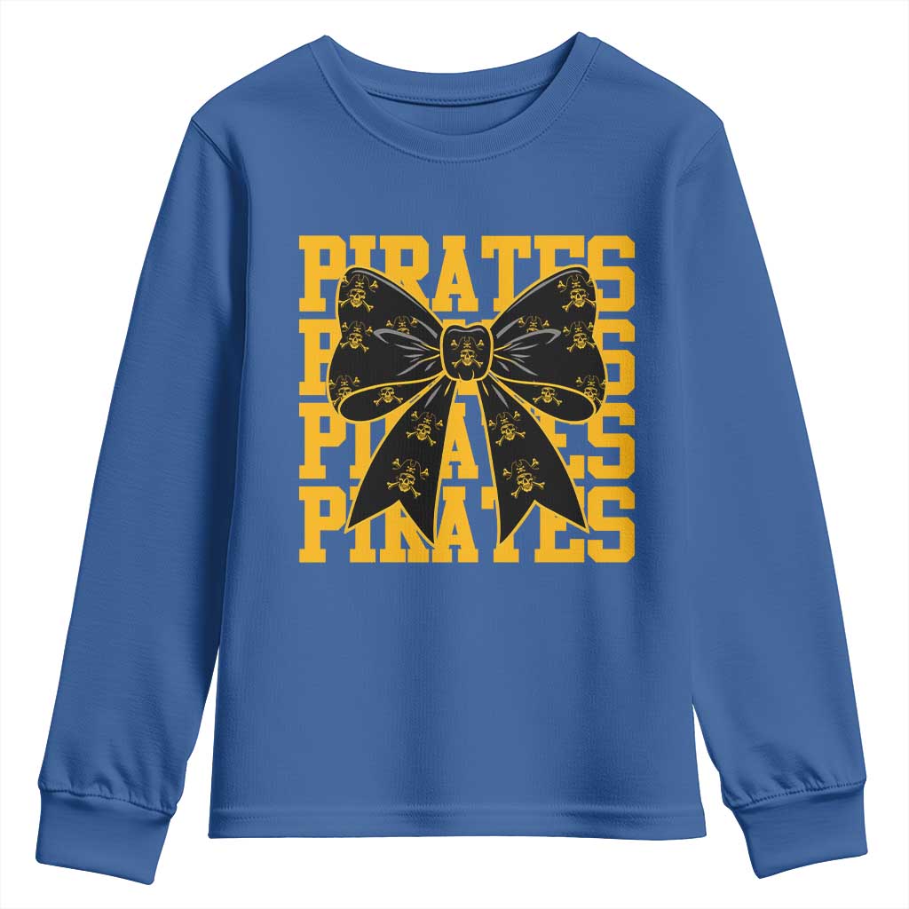 Pirates Coquette Bow Youth Sweatshirt Retro Sports Style Pirate Skull TS10 Royal Blue Print Your Wear