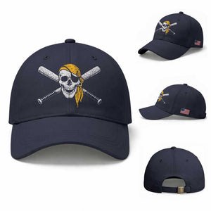 Baseball Pirate Skull Baseball Cap Retro Vintage Cross Baseball Bats TS10 Baseball Cap Universal Fit Navy Print Your Wear