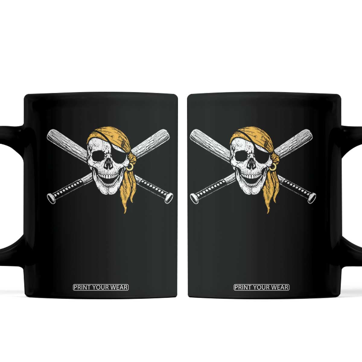 Baseball Pirate Skull Coffee Mug Retro Vintage Cross Baseball Bats TS10 Black Print Your Wear
