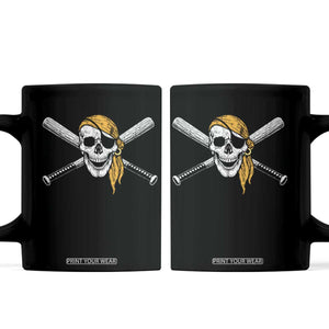 Baseball Pirate Skull Coffee Mug Retro Vintage Cross Baseball Bats TS10 Black Print Your Wear