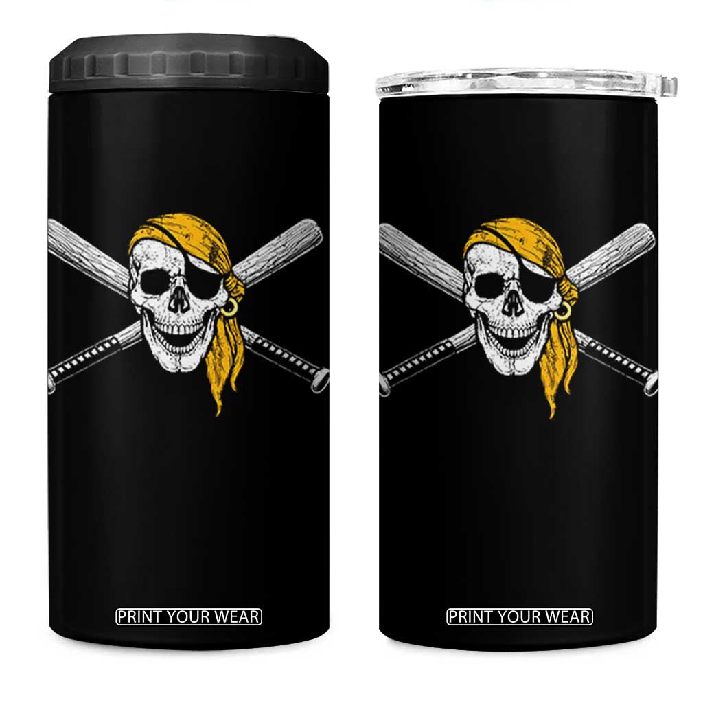 Baseball Pirate Skull 4 in 1 Can Cooler Tumbler Retro Vintage Cross Baseball Bats TS10 One Size: 16 oz Black Print Your Wear
