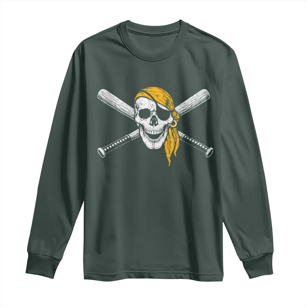 Baseball Pirate Skull Long Sleeve Shirt Retro Vintage Cross Baseball Bats TS10 Dark Forest Green Print Your Wear