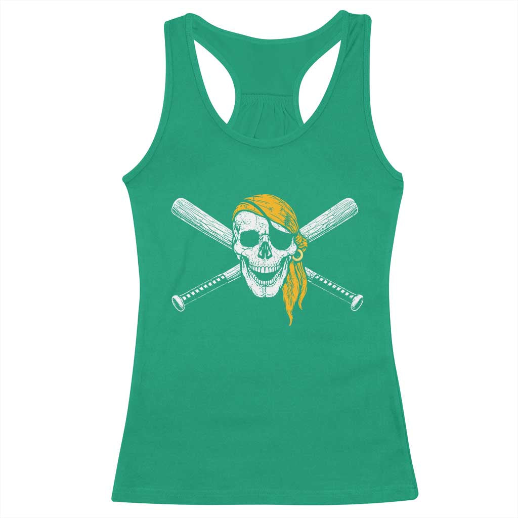 Baseball Pirate Skull Racerback Tank Top Retro Vintage Cross Baseball Bats TS10 Irish Green Print Your Wear