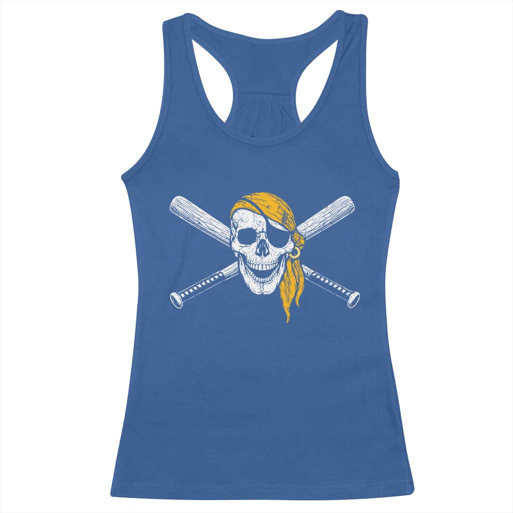 Baseball Pirate Skull Racerback Tank Top Retro Vintage Cross Baseball Bats TS10 Royal Blue Print Your Wear