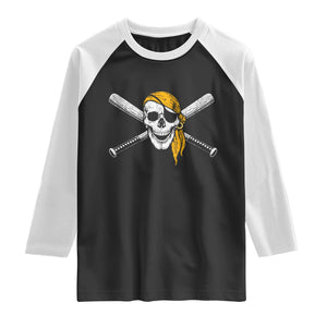 Baseball Pirate Skull Raglan Shirt Retro Vintage Cross Baseball Bats TS10 Black White Print Your Wear