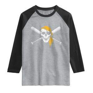 Baseball Pirate Skull Raglan Shirt Retro Vintage Cross Baseball Bats TS10 Heather Gray Black Print Your Wear