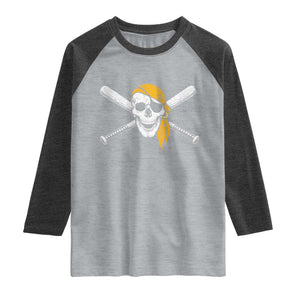 Baseball Pirate Skull Raglan Shirt Retro Vintage Cross Baseball Bats TS10 Heather Gray Heather Charcoal Print Your Wear