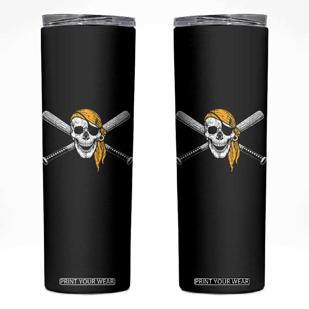 Baseball Pirate Skull Skinny Tumbler Retro Vintage Cross Baseball Bats TS10 Black Print Your Wear