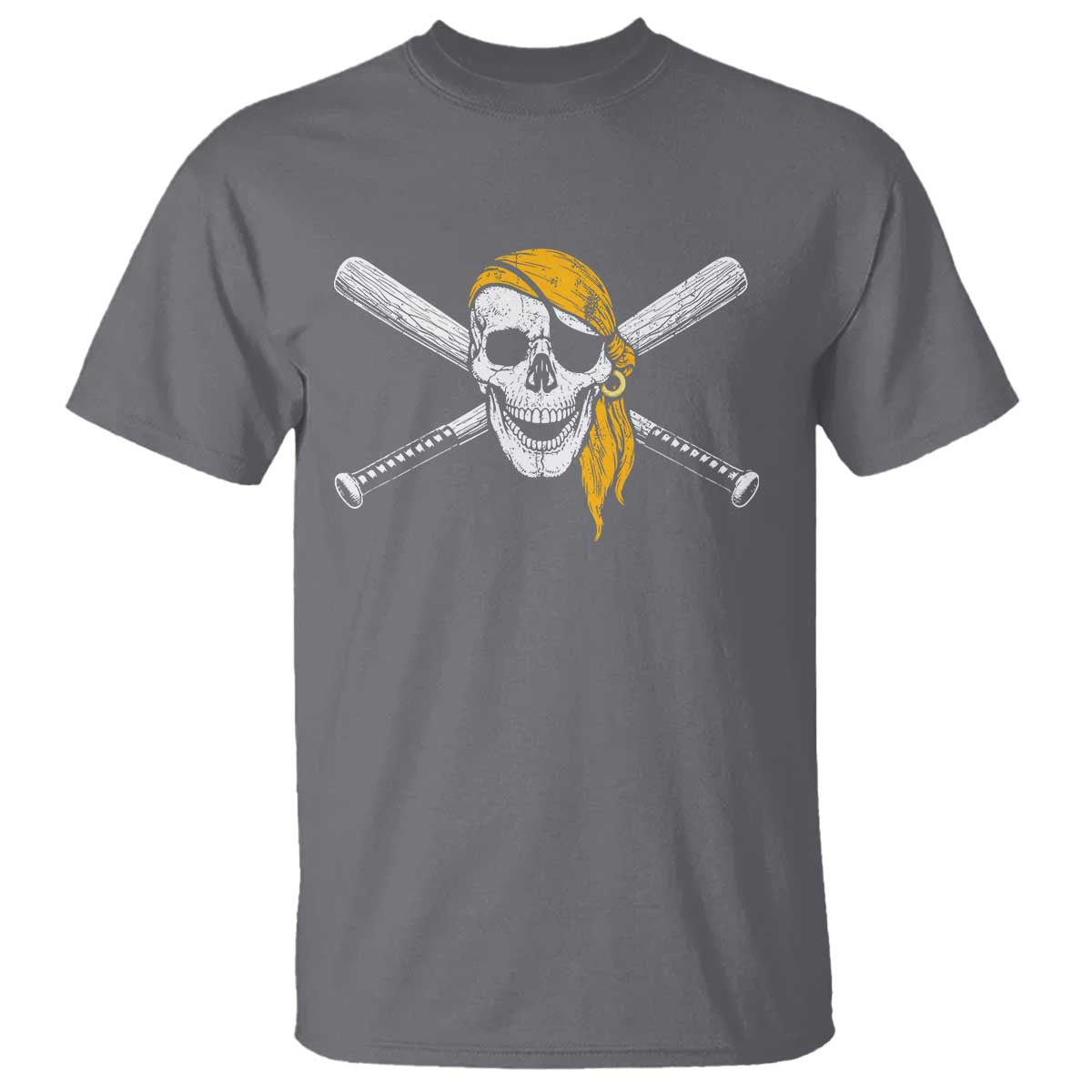 Baseball Pirate Skull T Shirt Retro Vintage Cross Baseball Bats TS10 Charcoal Print Your Wear