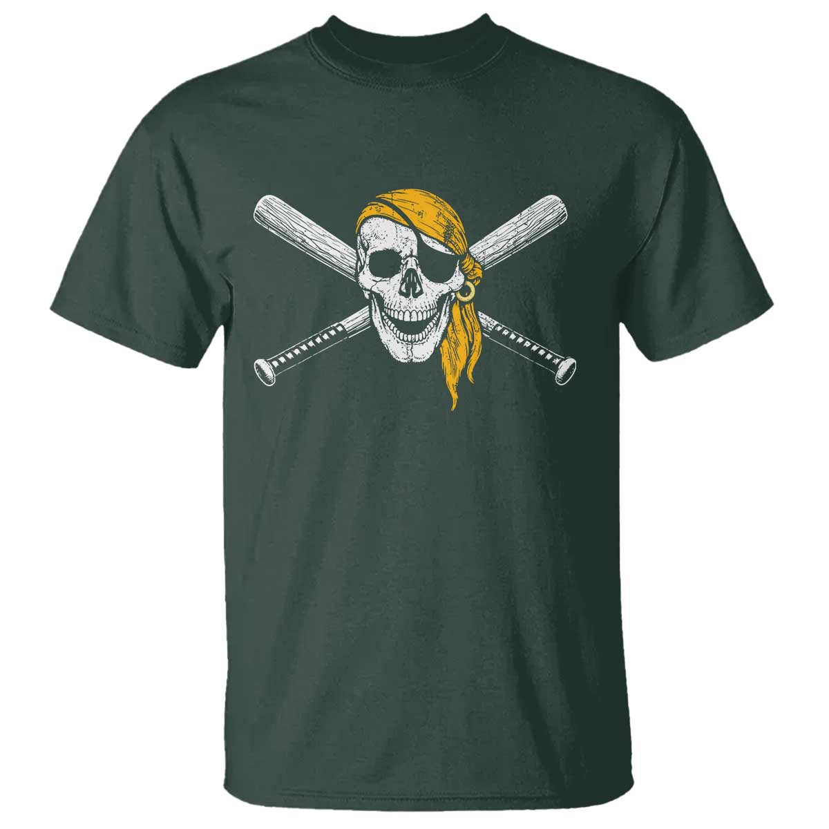 Baseball Pirate Skull T Shirt Retro Vintage Cross Baseball Bats TS10 Dark Forest Green Print Your Wear