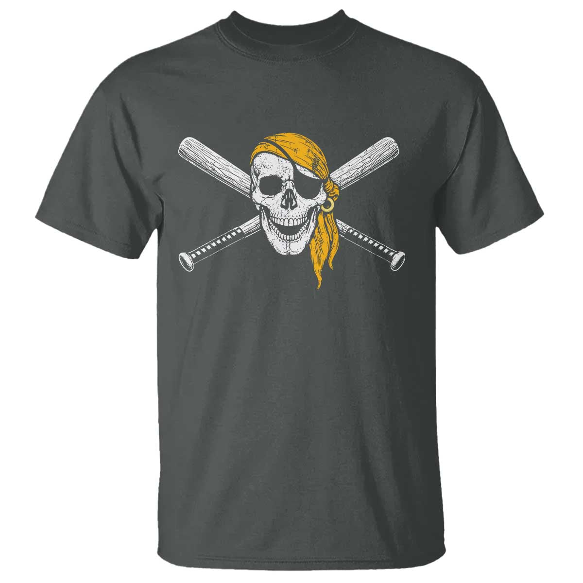 Baseball Pirate Skull T Shirt Retro Vintage Cross Baseball Bats TS10 Dark Heather Print Your Wear