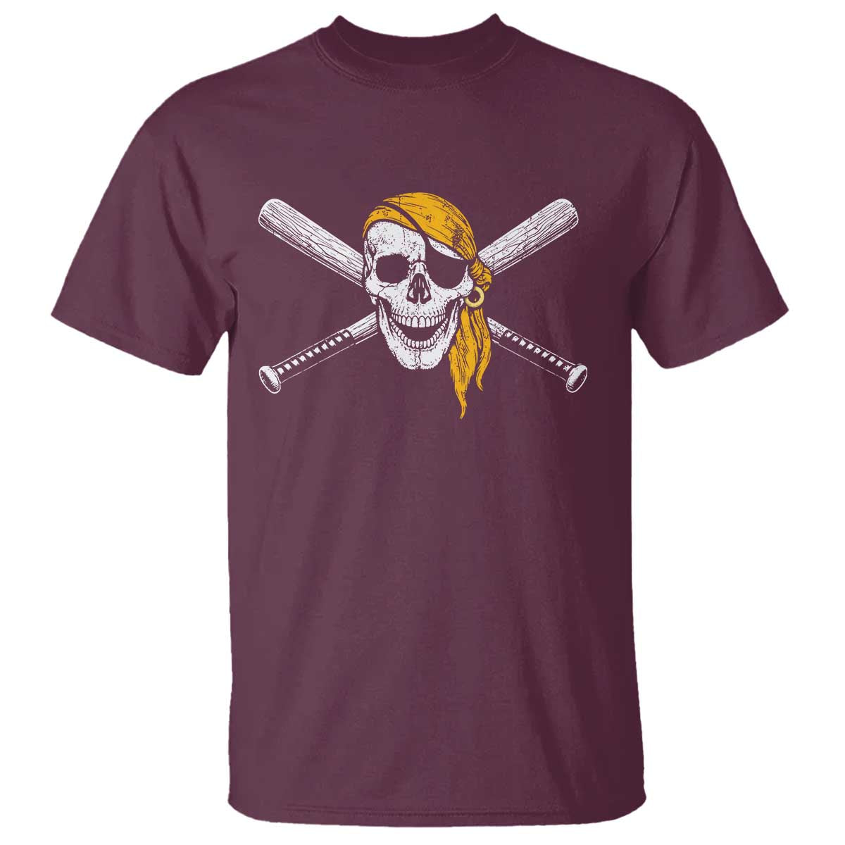 Baseball Pirate Skull T Shirt Retro Vintage Cross Baseball Bats TS10 Maroon Print Your Wear
